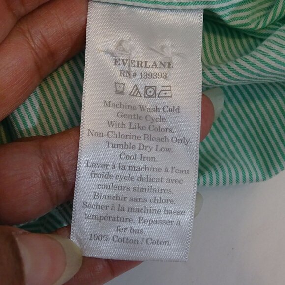 Everlane Oversized Green Button Up Stripe Cotton Shirt Size 10 Long Sleeve NWOT - Picture 5 of 8